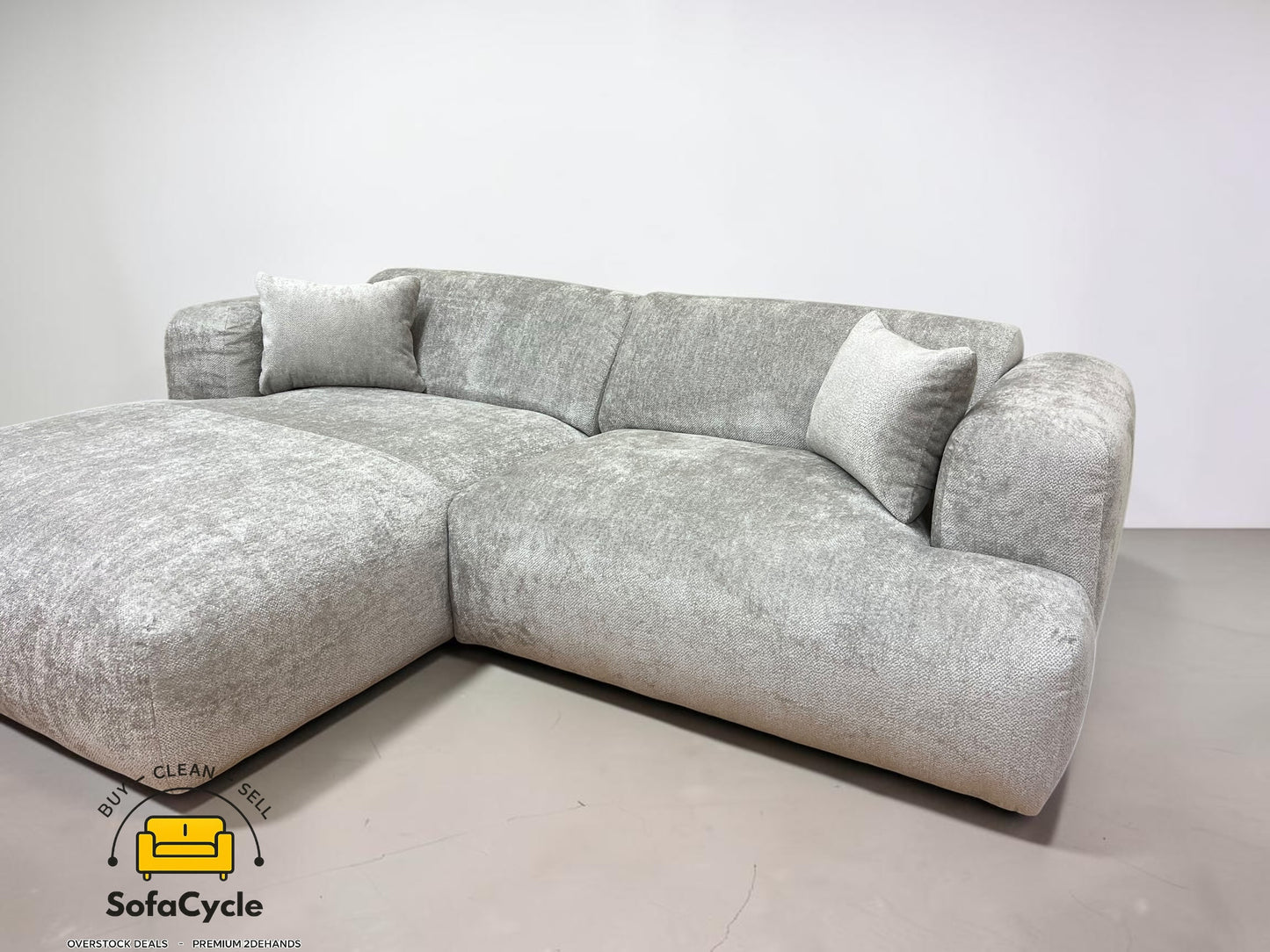 Hoekzetel grijs in bouclé extra breed ligvlak – overstock