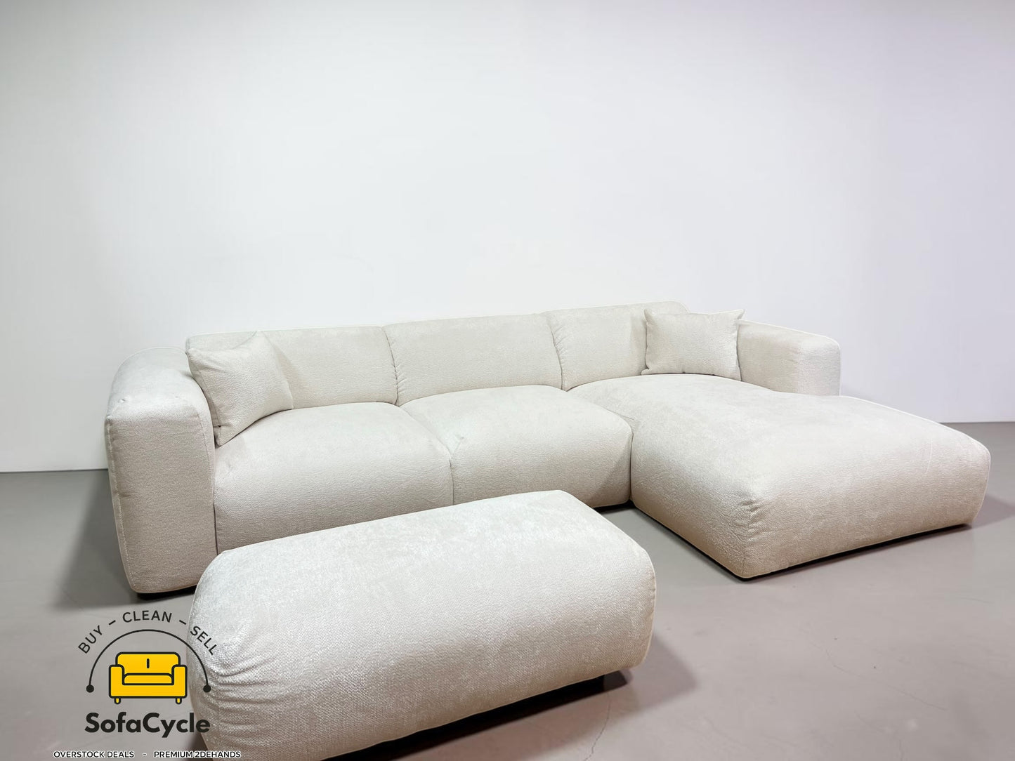 Hoekzetel wit in bouclé, hoek R – overstock