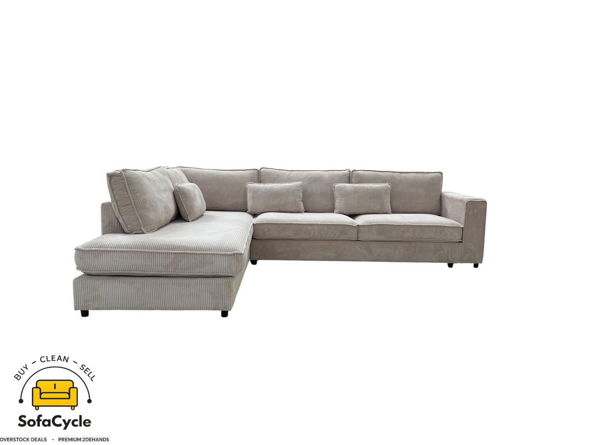 Hoekzetel beige in ribstof, hoek L – overstock
