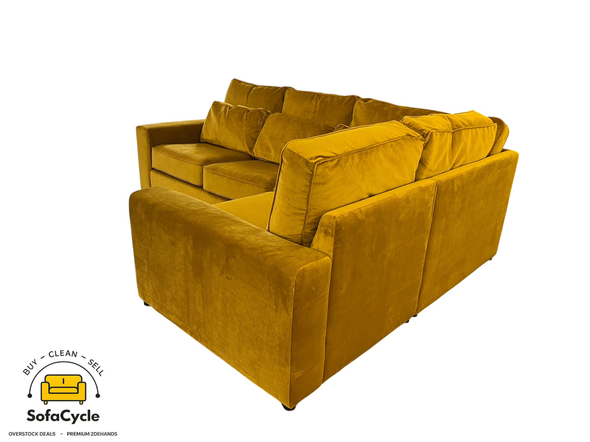 Hoekzetel mosterdgeel in fluweel, hoek R – overstock