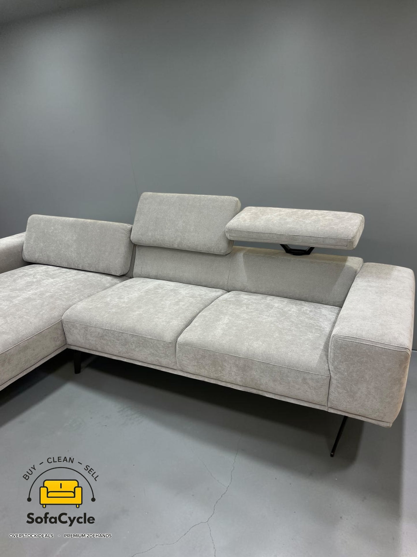 Amalfi hoekzetel grijs met hoofdsteun, hoek R – overstock