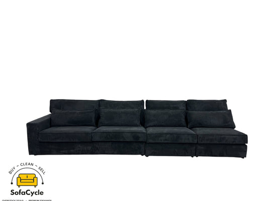 4-zit zwart in ribstof, modulair – overstock