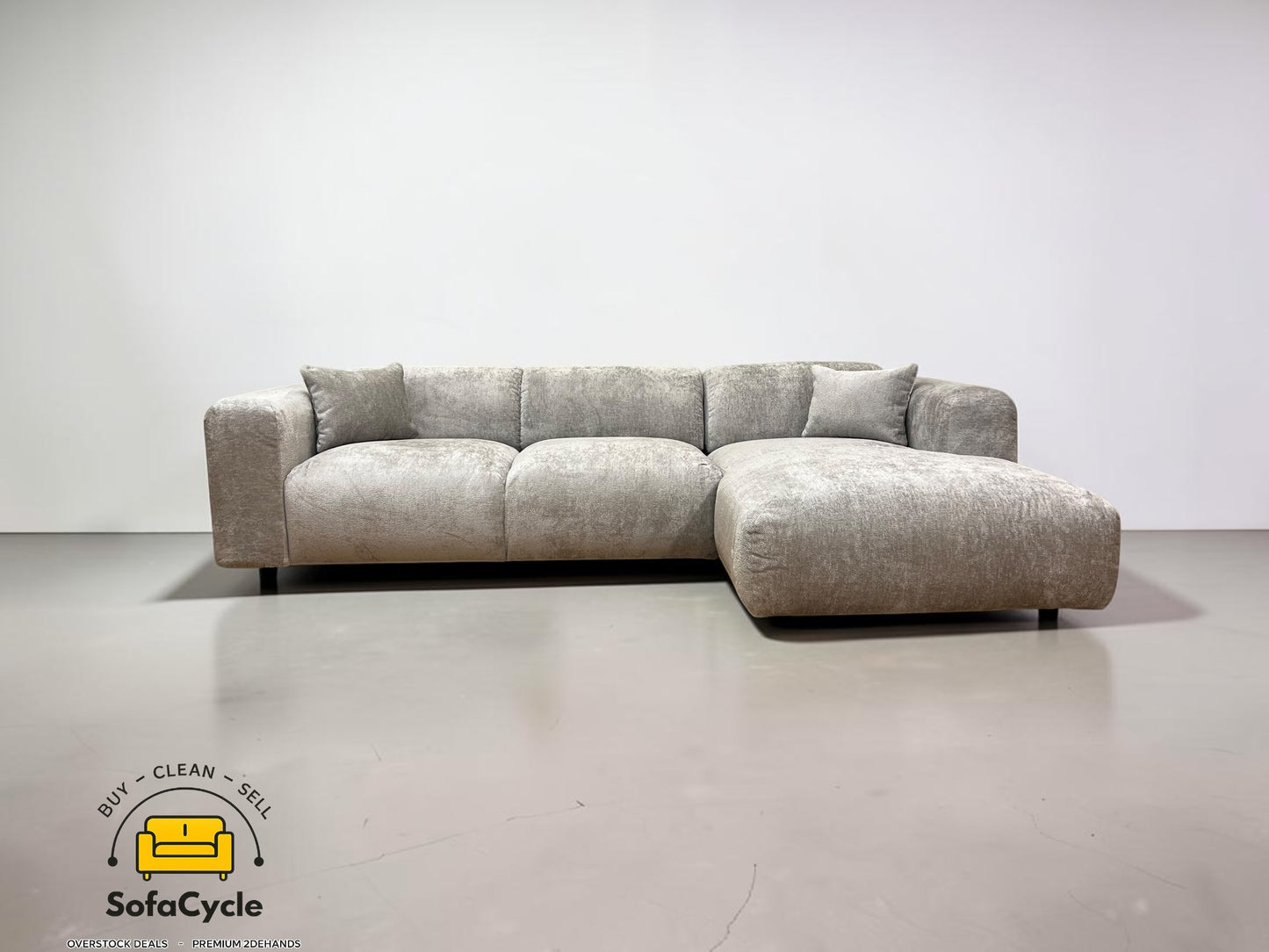 Hoekzetel grijs in bouclé, hoek R – overstock