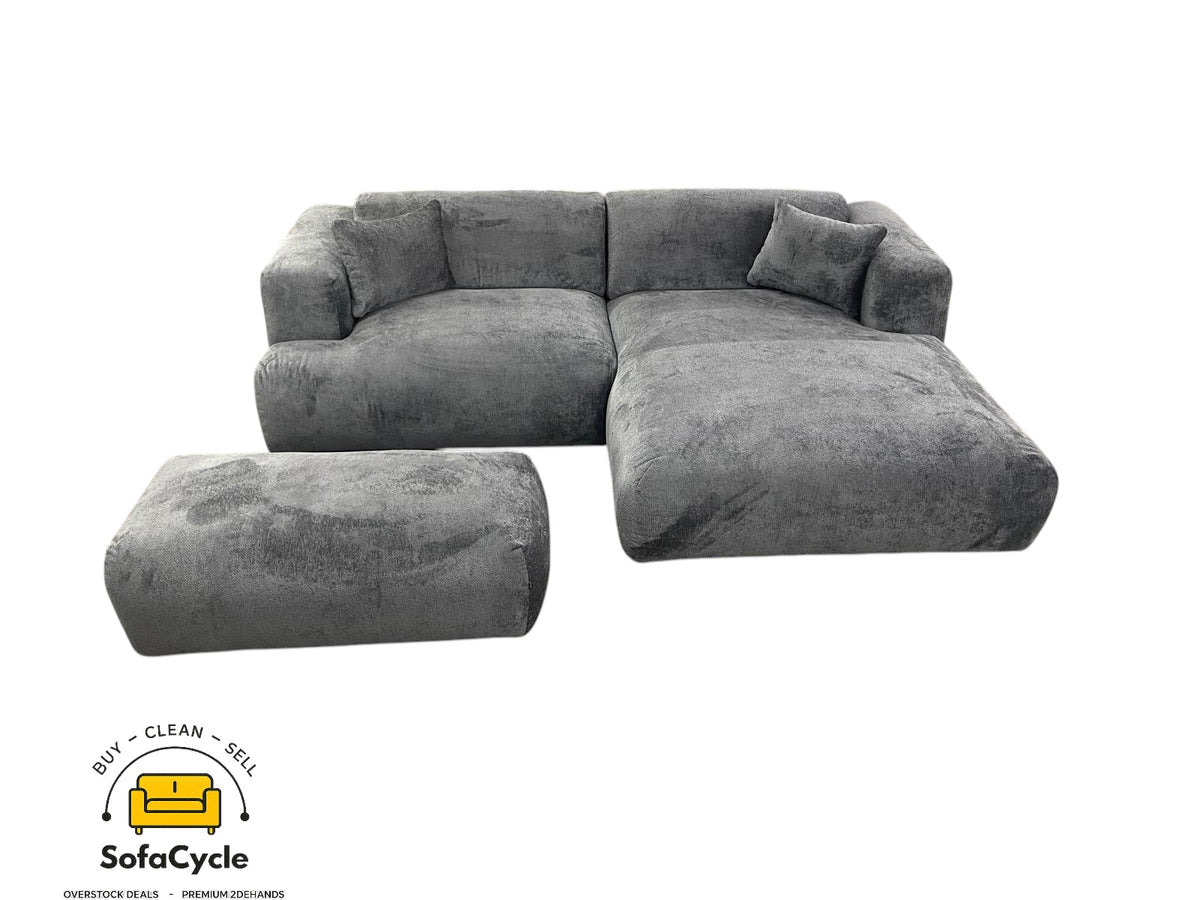 Hoekzetel antraciet in bouclé extra breed ligvlak, hoek R – overstock