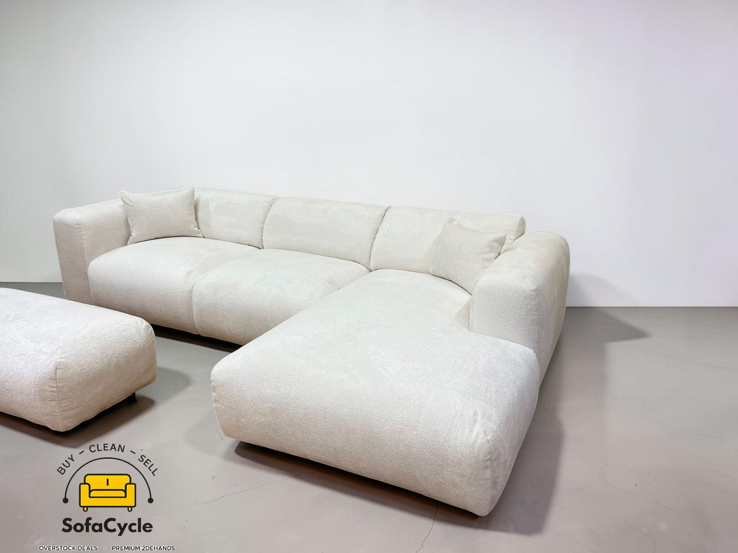 Hoekzetel wit in bouclé, hoek R – overstock
