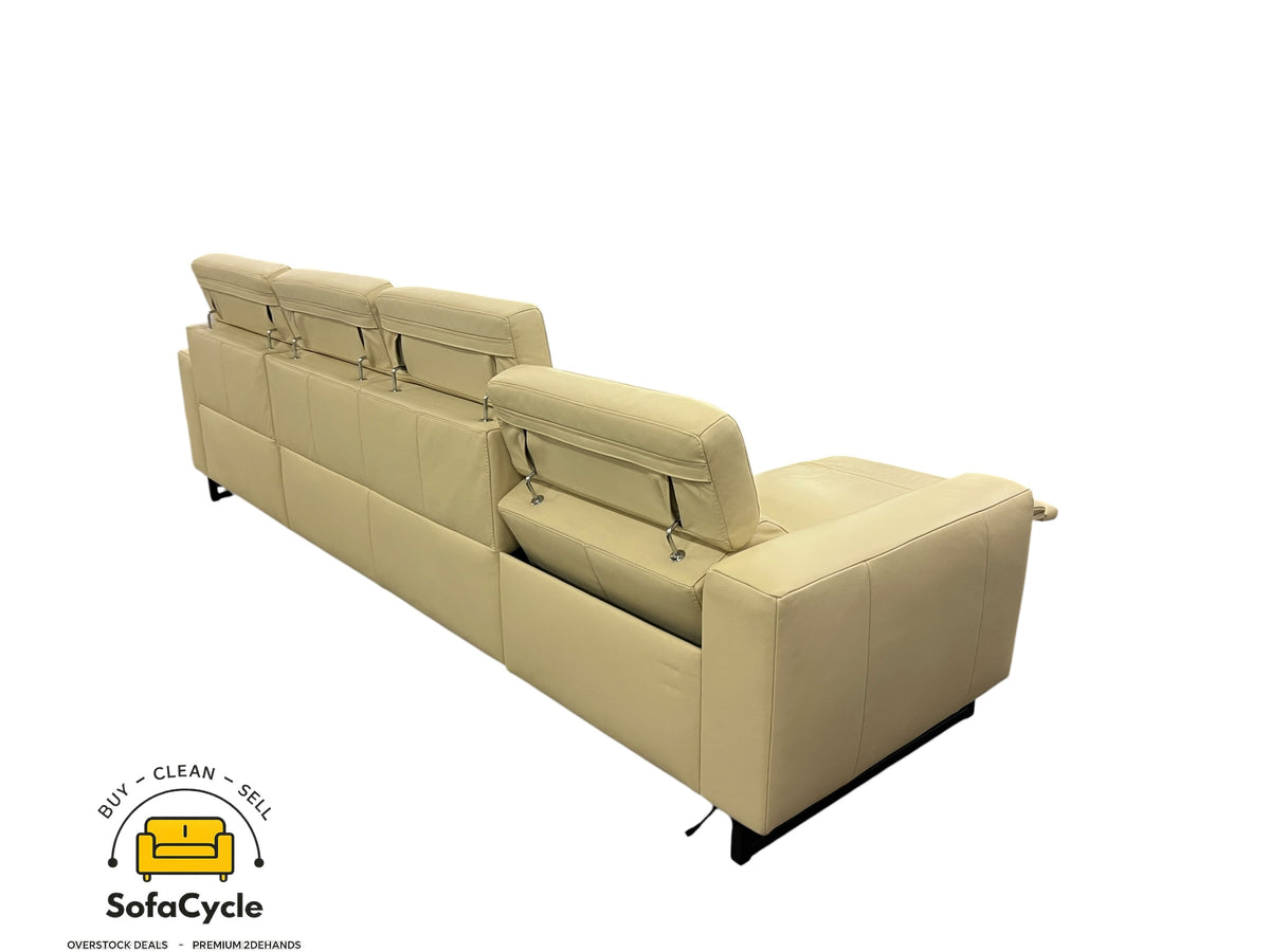 Hoekzetel beige in echt leder, hoek R met elektrische relax – tweedehands
