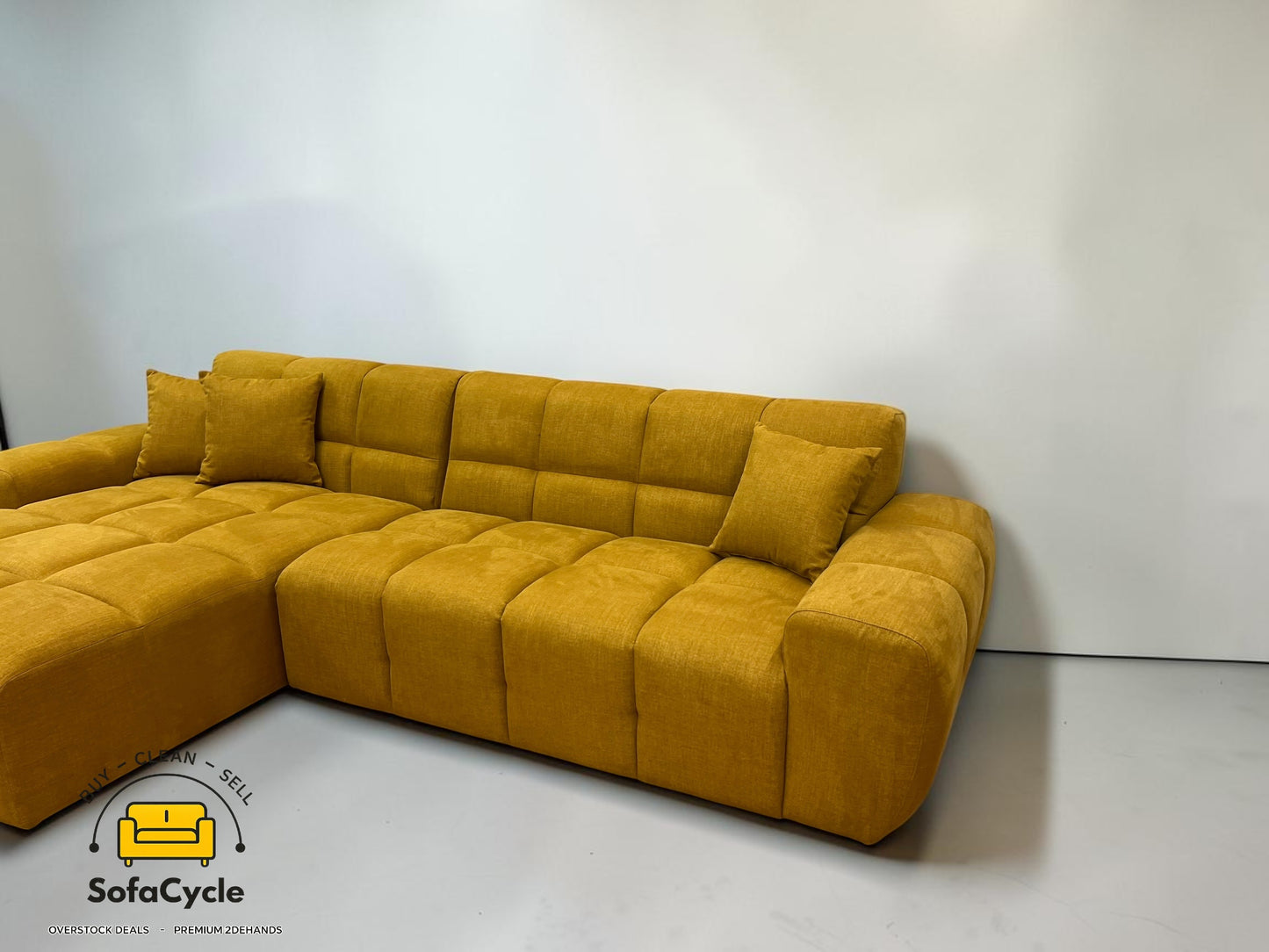 Goossens Opulent hoekzetel geel in stof, hoek L – overstock