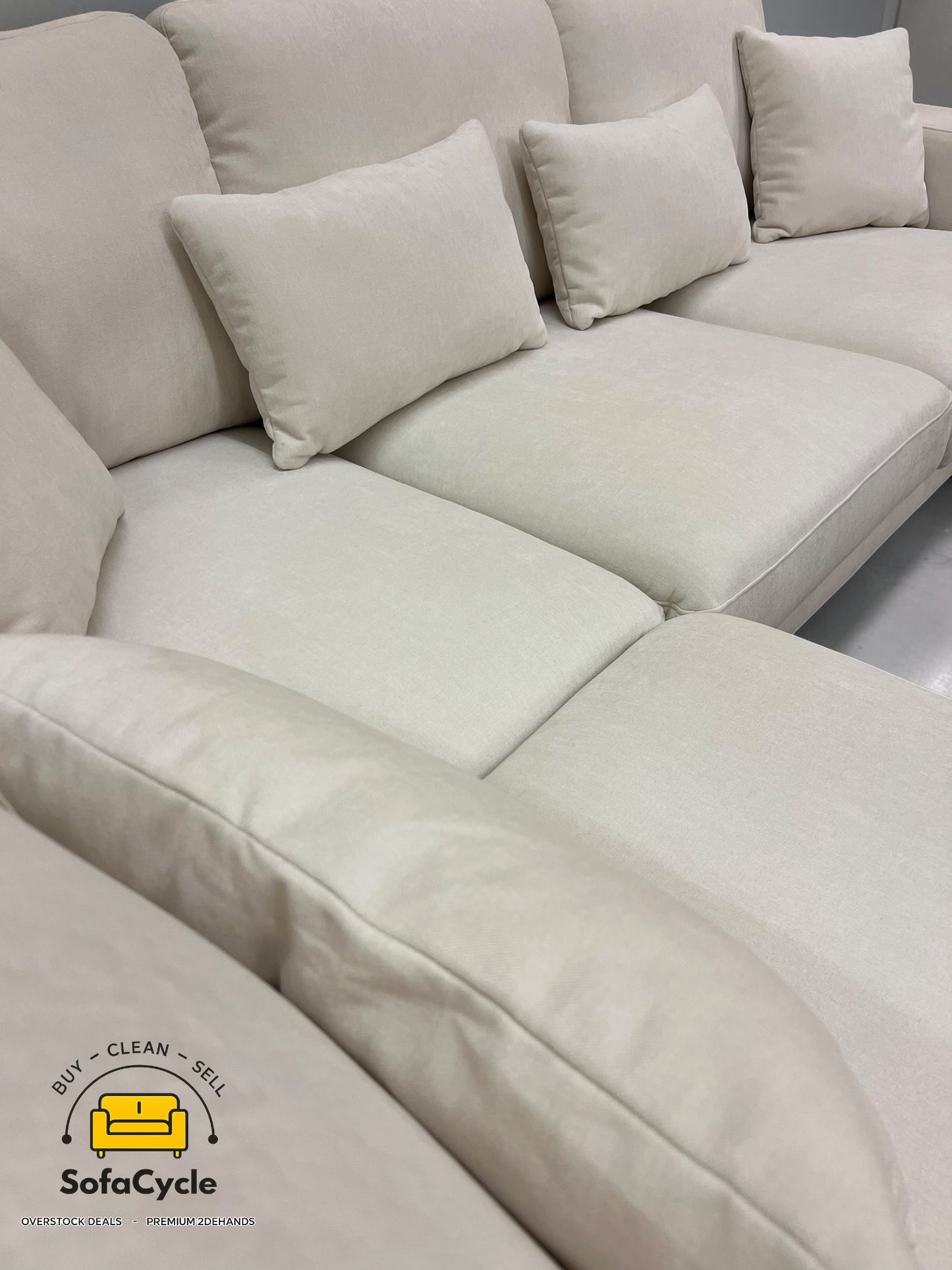 Luton hoekzetel wit in stof, hoek L – overstock