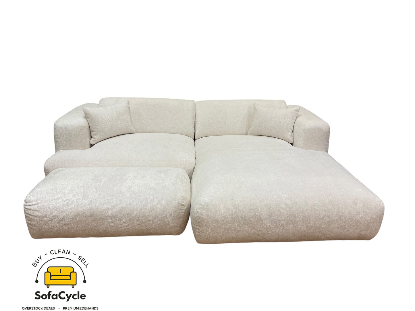 Hoekzetel wit in bouclé extra breed ligvlak, hoek R – overstock