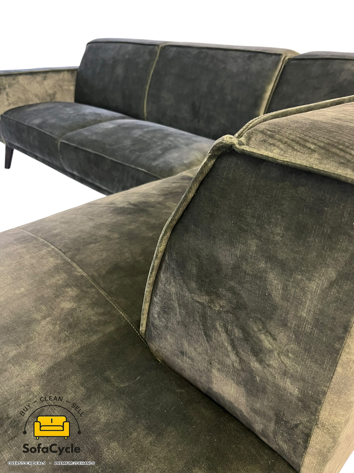 Hoekzetel groen in fluweel, hoek R – overstock