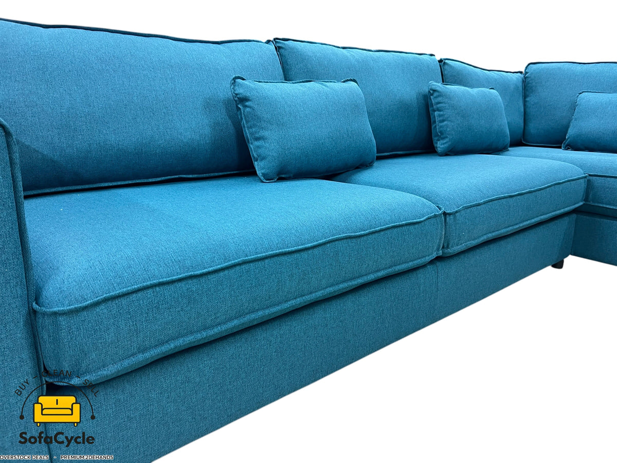 Hoekzetel blauw in stof, hoek R – overstock