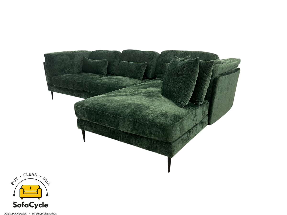 Ruime hoekzetel groen in stof, hoek R – overstock
