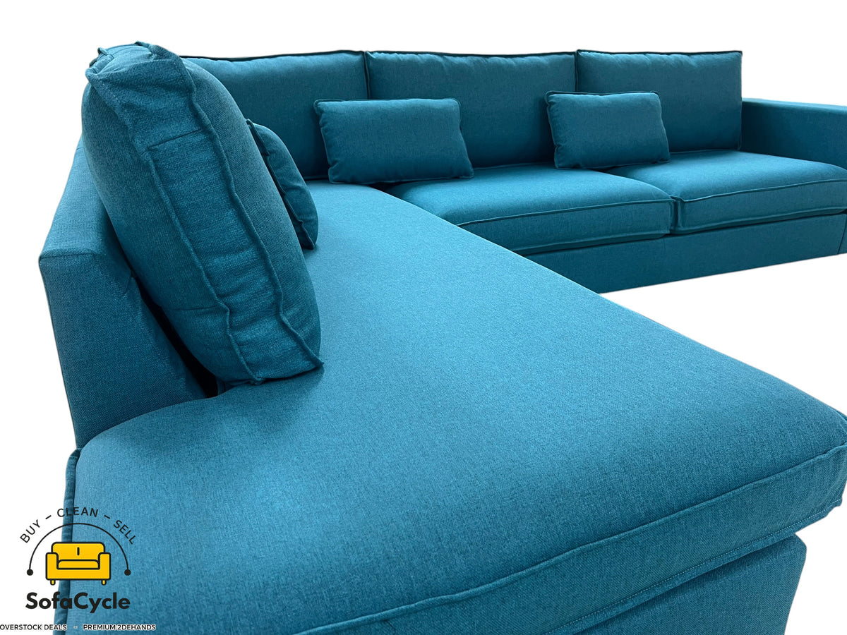 Hoekzetel blauw in stof, hoek L – overstock