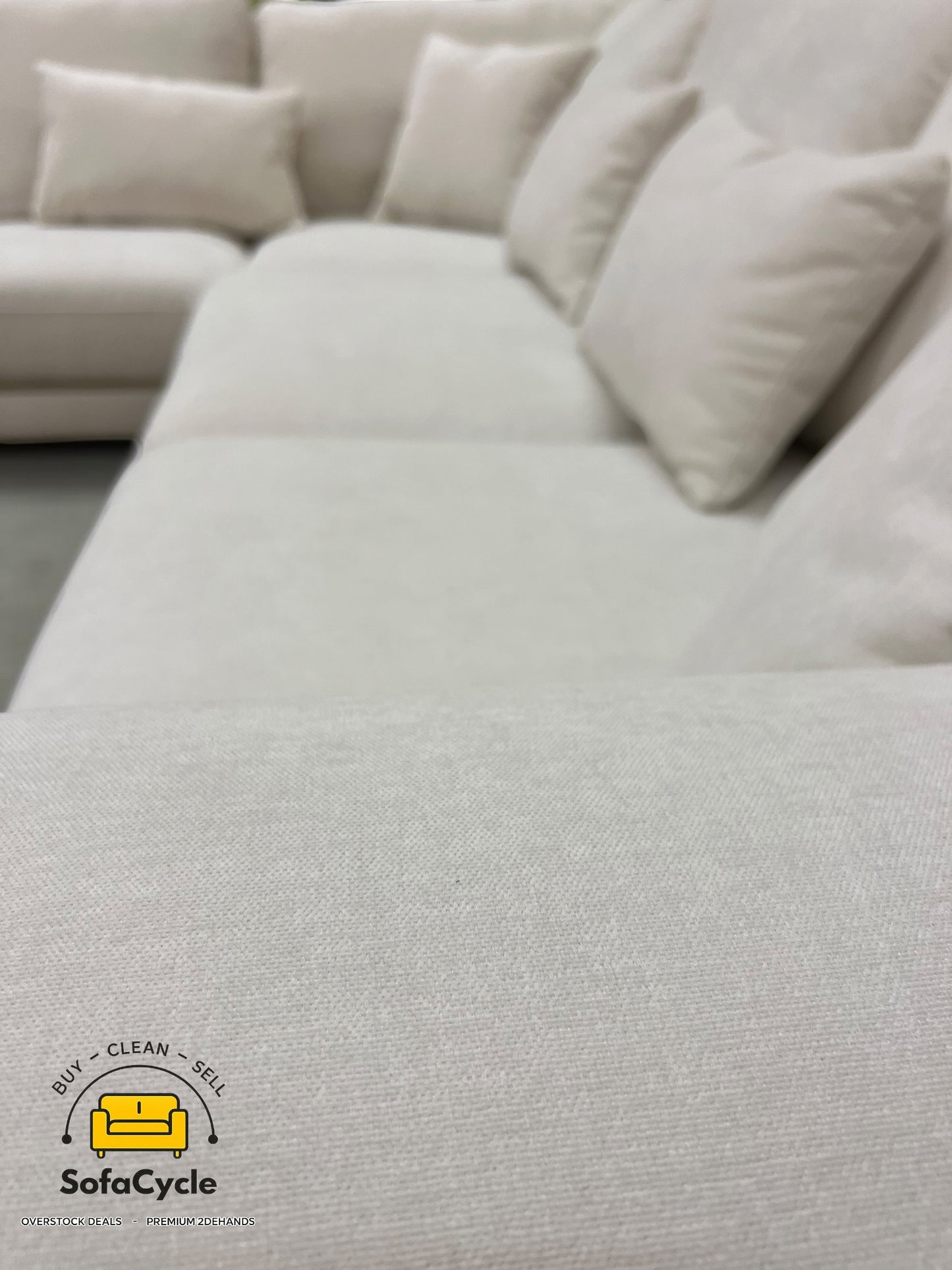 Luton hoekzetel wit in stof, hoek L – overstock