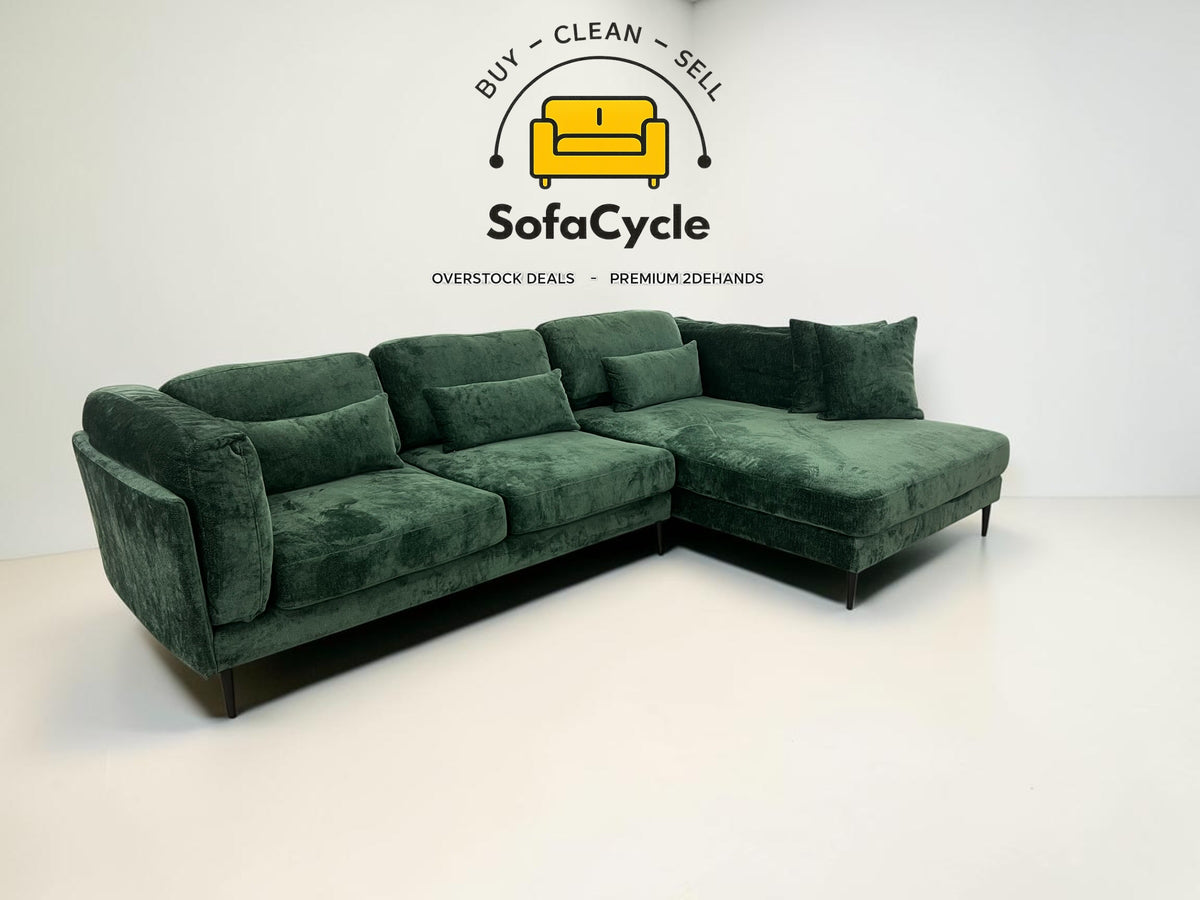 Ruime hoekzetel groen in stof, hoek R – overstock