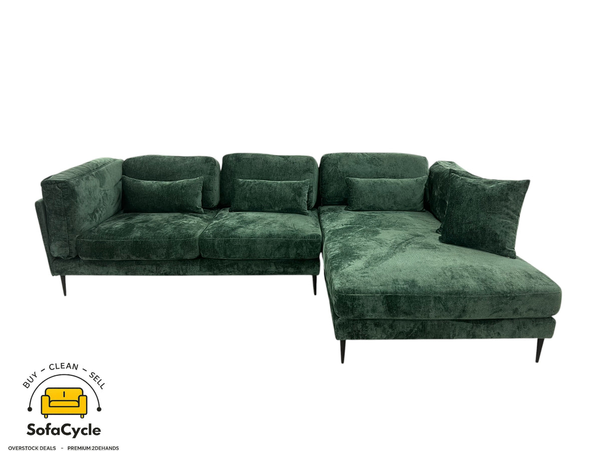 Ruime hoekzetel groen in stof, hoek R – overstock
