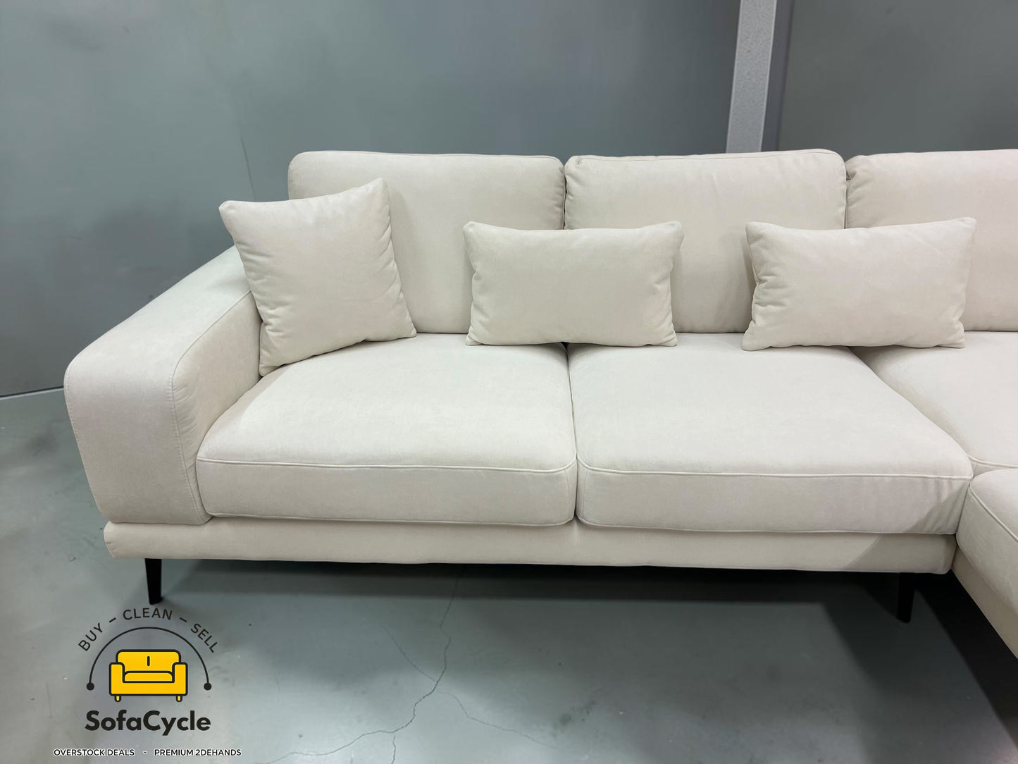 Luton hoekzetel wit in stof, hoek R – overstock