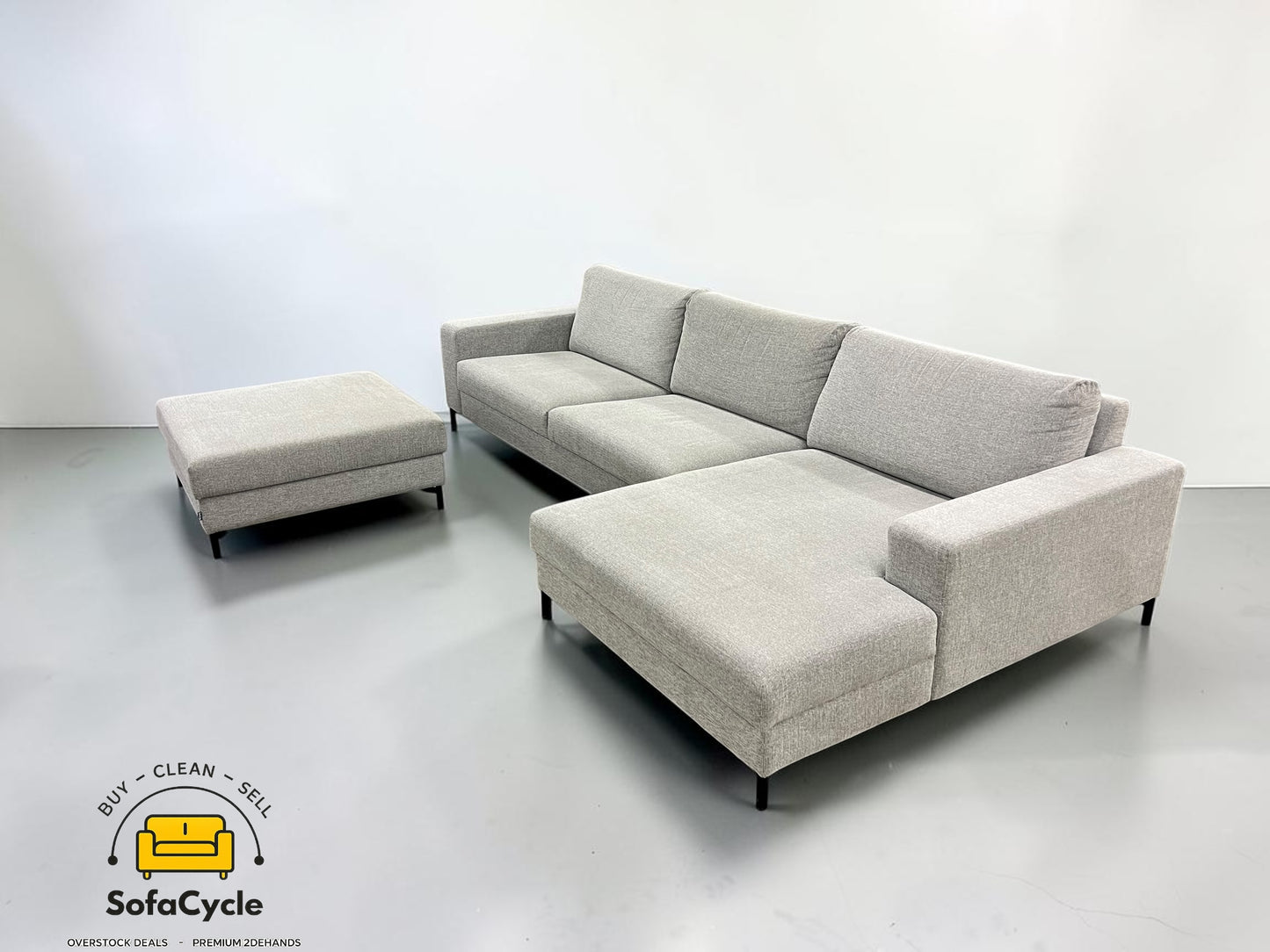 SITS hoekzetel grijs in stof met poef, hoek R – tweedehands