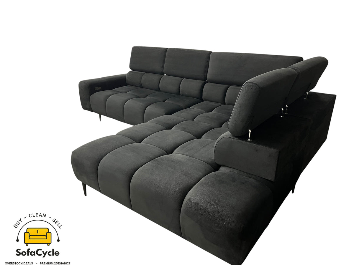 Hoekzetel zwart in fluweel met relaxfunctie – overstock