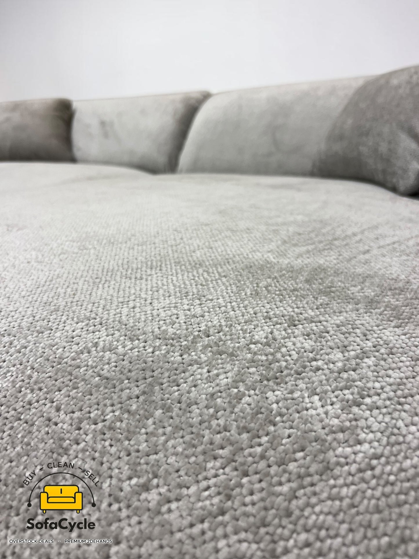 Hoekzetel grijs in bouclé met extra breed ligvlak – overstock