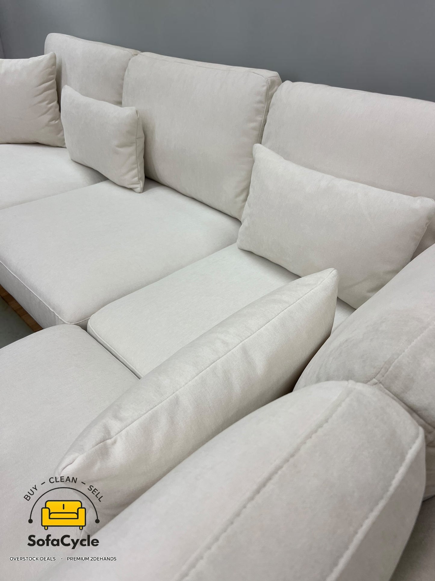 Luton hoekzetel wit in stof, hoek R – overstock