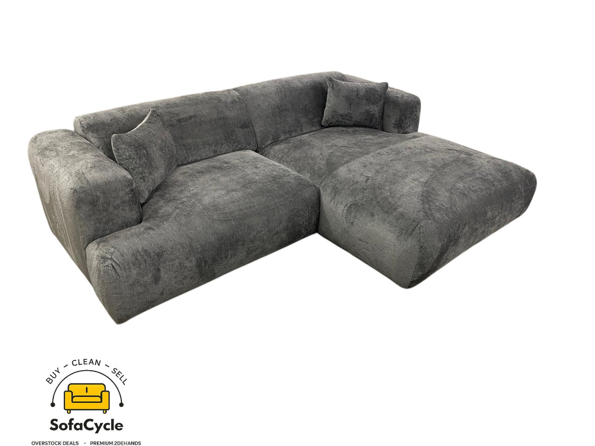Hoekzetel antraciet in bouclé extra breed ligvlak, hoek R – overstock