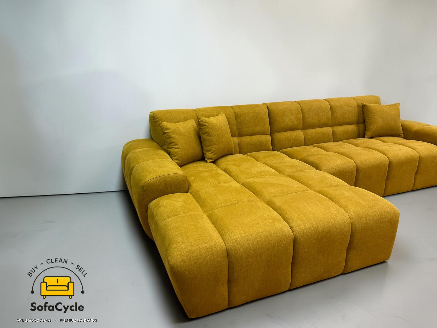 Goossens Opulent hoekzetel geel in stof, hoek L – overstock