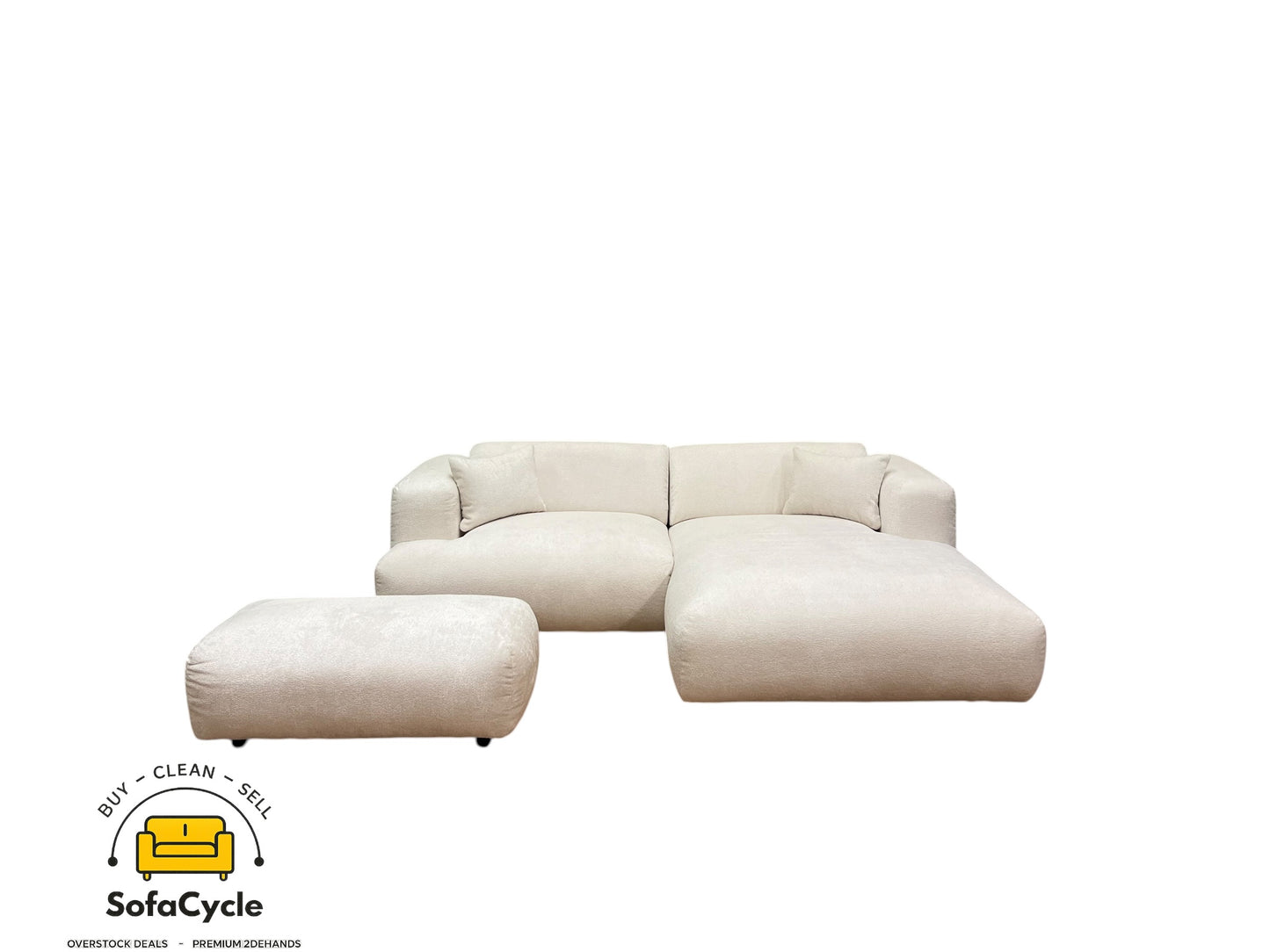 Hoekzetel wit in bouclé extra breed ligvlak, hoek R – overstock