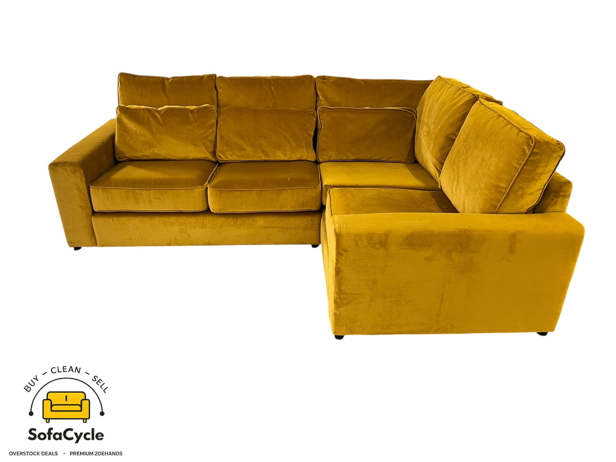 Hoekzetel mosterdgeel in fluweel, hoek R – overstock