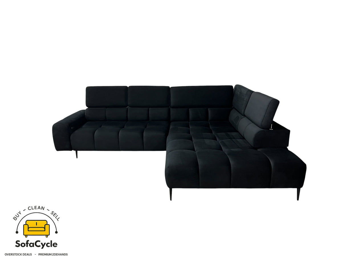Hoekzetel zwart in fluweel met relaxfunctie – overstock