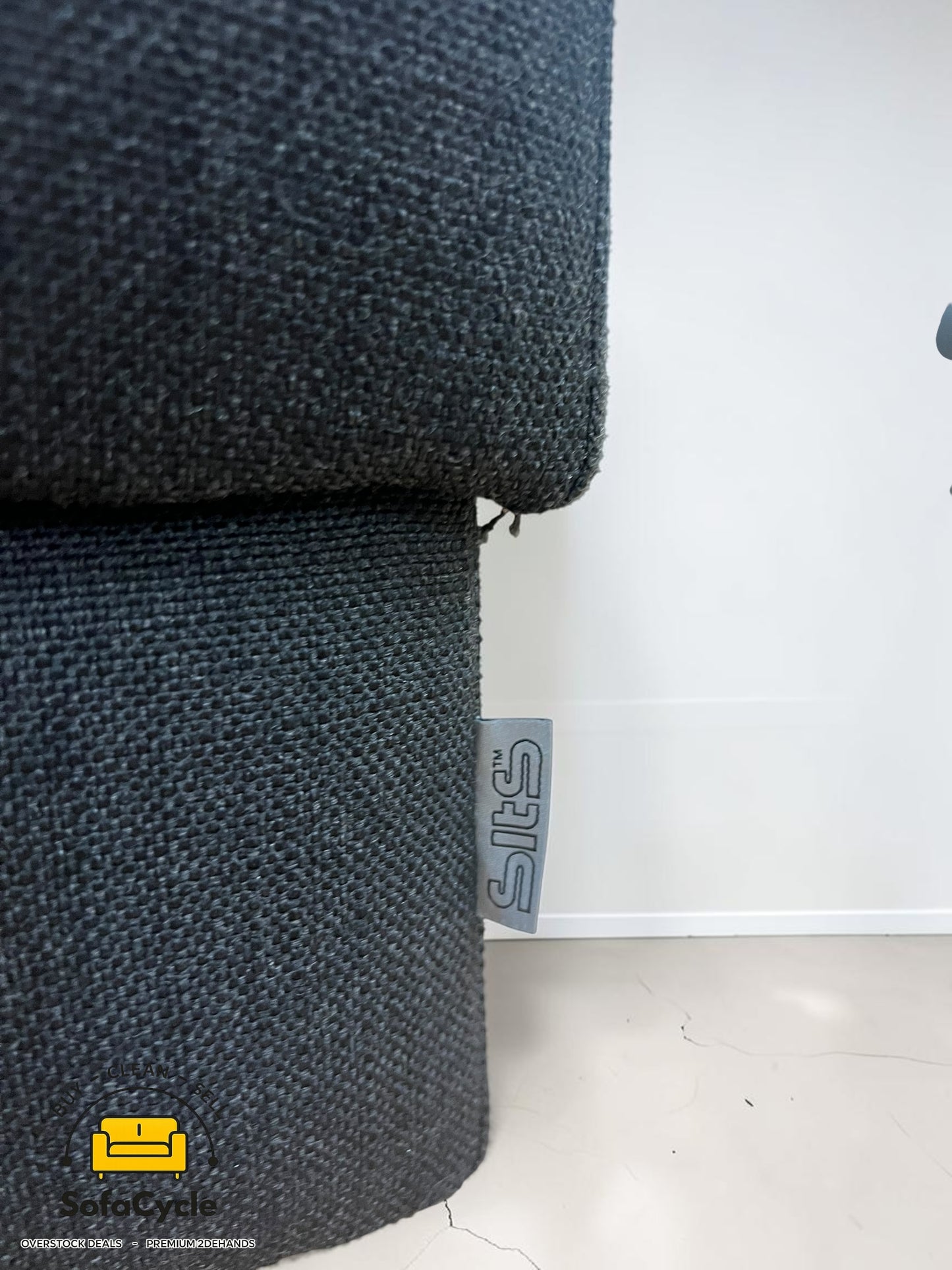 SITS hoekzetel zwart in stof met poef, hoek R – tweedehands