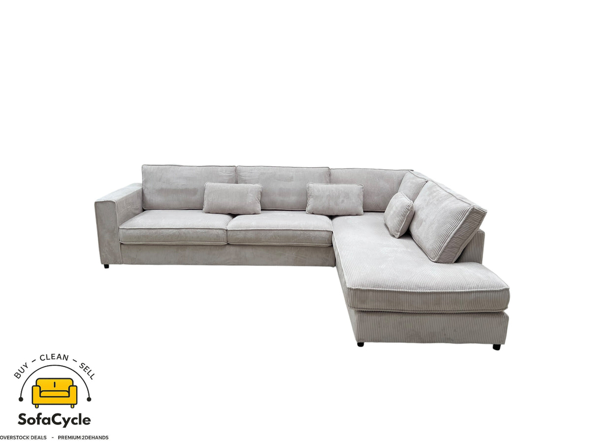 Hoekzetel beige in ribstof, hoek R – overstock