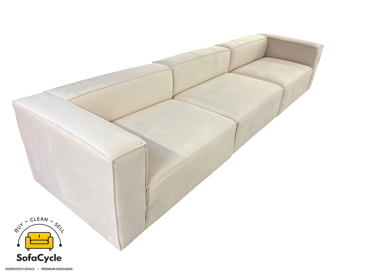 4-zit beige in fluweel, modulair – overstock