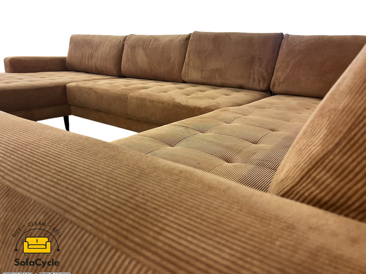 U-zetel cognac in ribstof – overstock