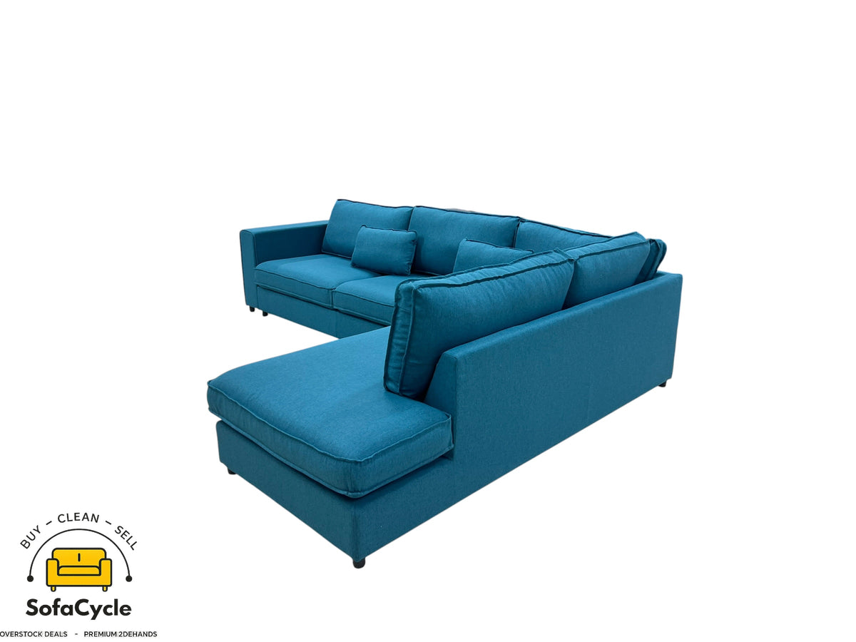 Hoekzetel blauw in stof, hoek R – overstock