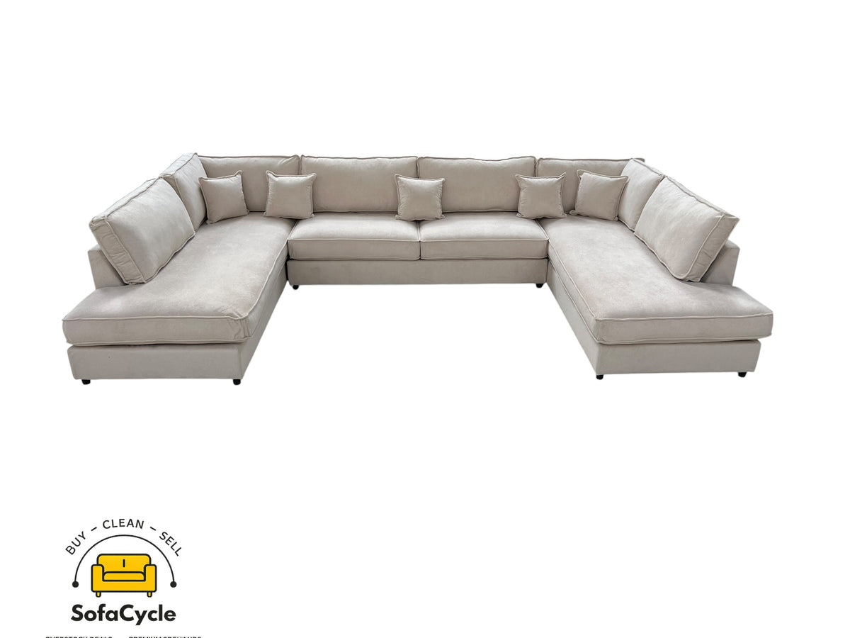 U-zetel beige in ribstof – overstock