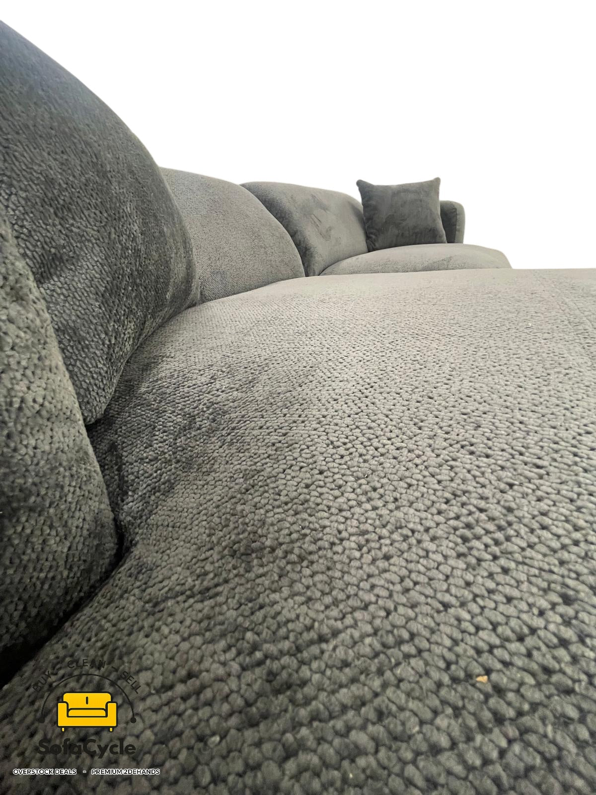 Hoekzetel antraciet in bouclé extra breed ligvlak, hoek L – overstock