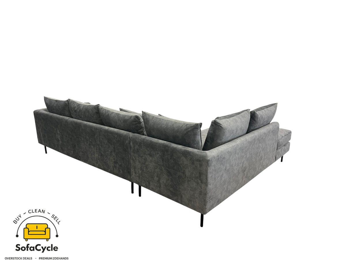 Hoekzetel grijs in fluweel, hoek L – overstock