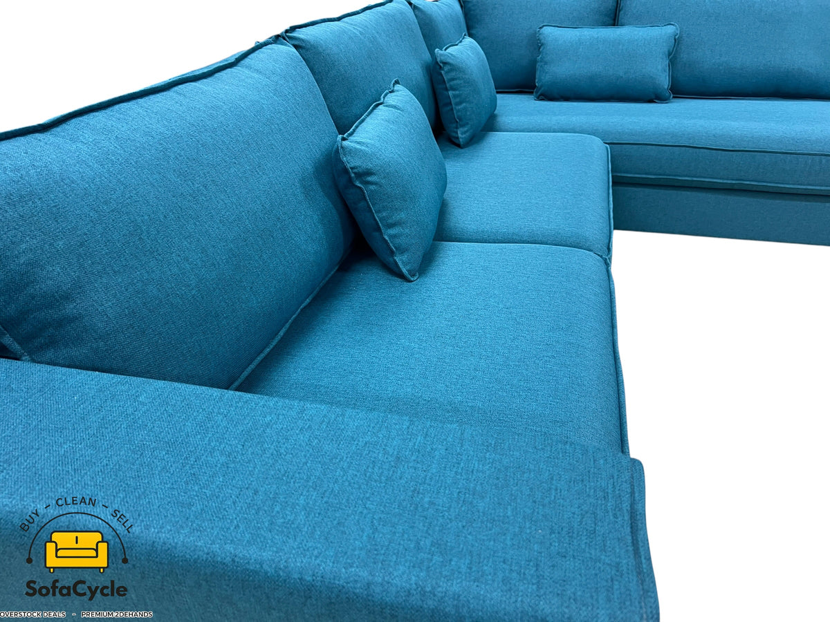 Hoekzetel blauw in stof, hoek R – overstock