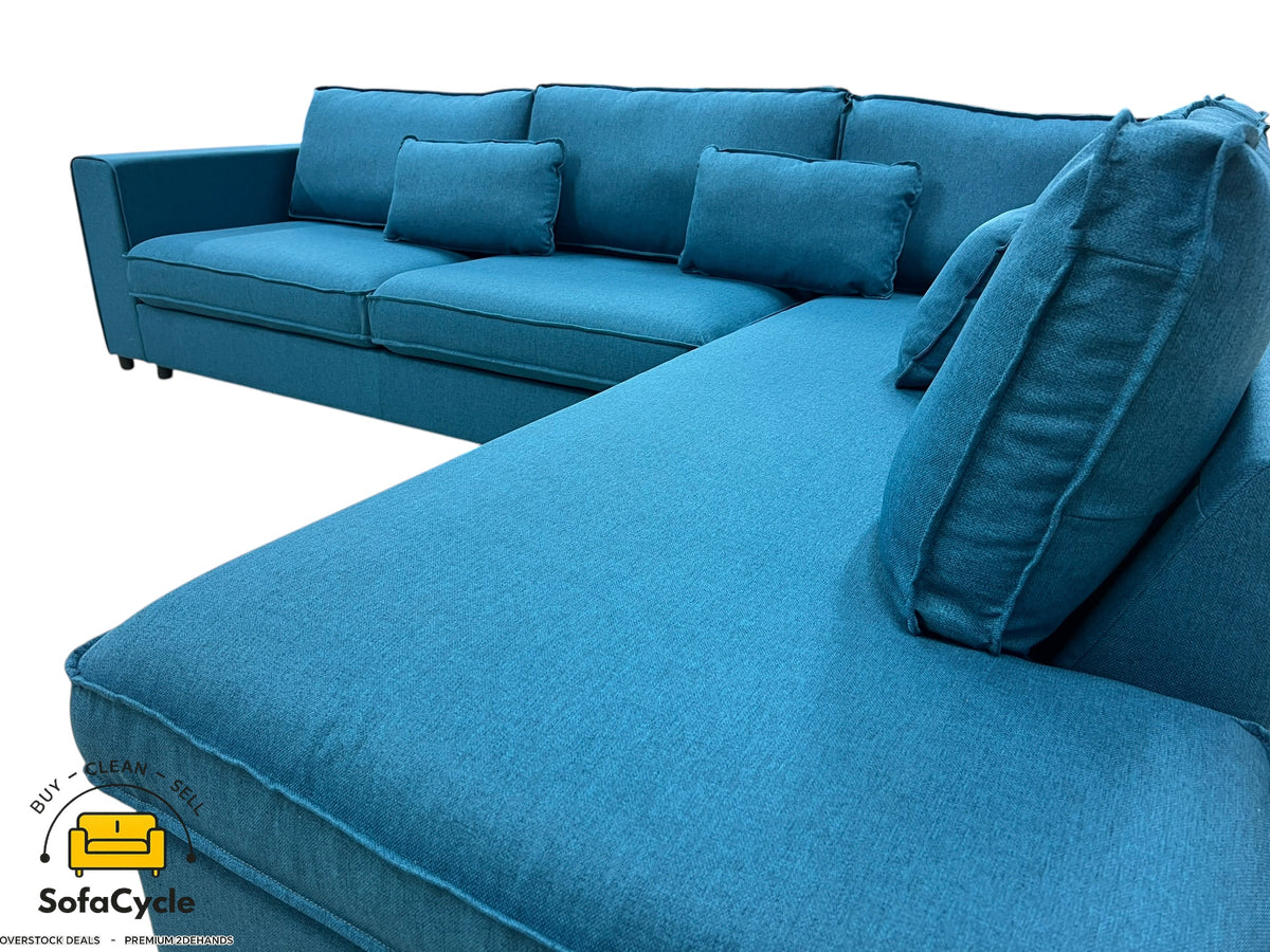 Hoekzetel blauw in stof, hoek R – overstock