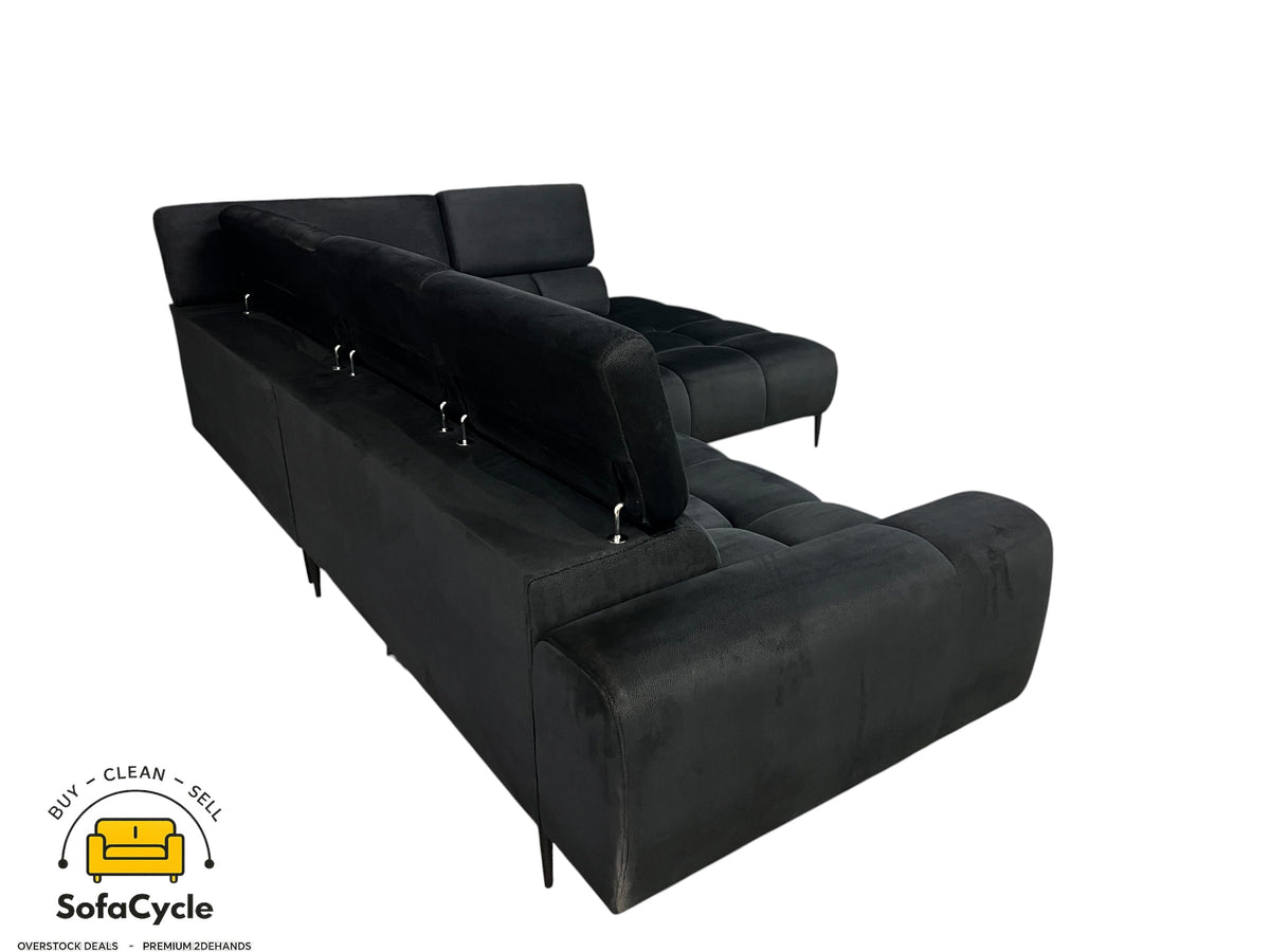 Hoekzetel zwart in fluweel met relaxfunctie – overstock