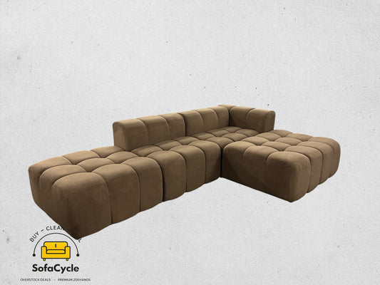 Bubbel hoekzetel bruin in fluweel, hoek R – overstock