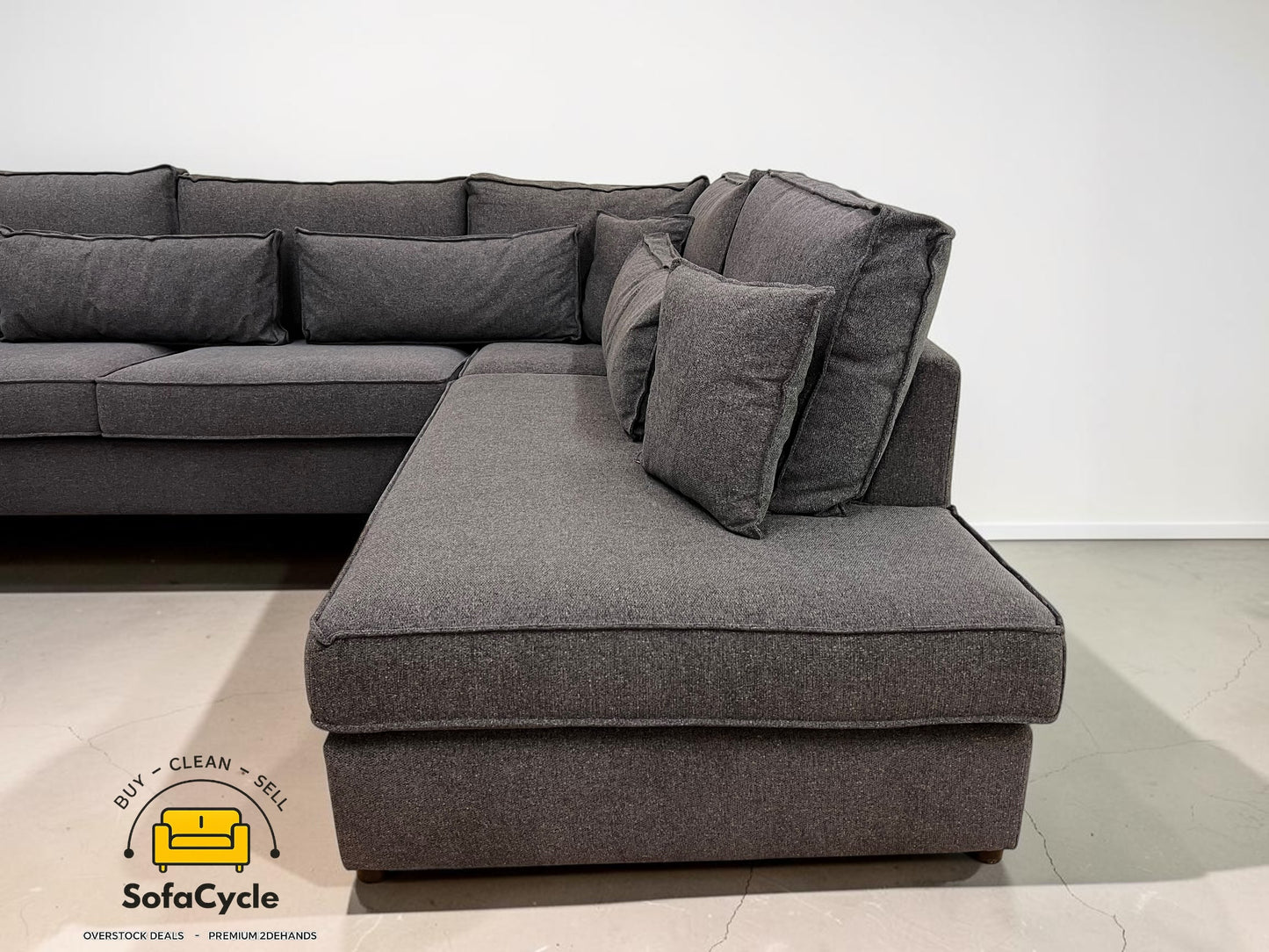 Hoekzetel donkergrijs in stof, hoek R – overstock
