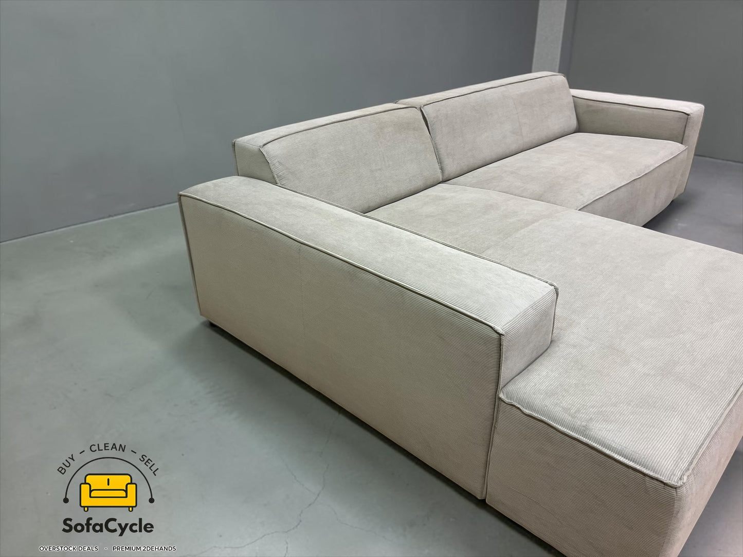 Quattro hoekzetel beige in fluweel, hoek L – overstock