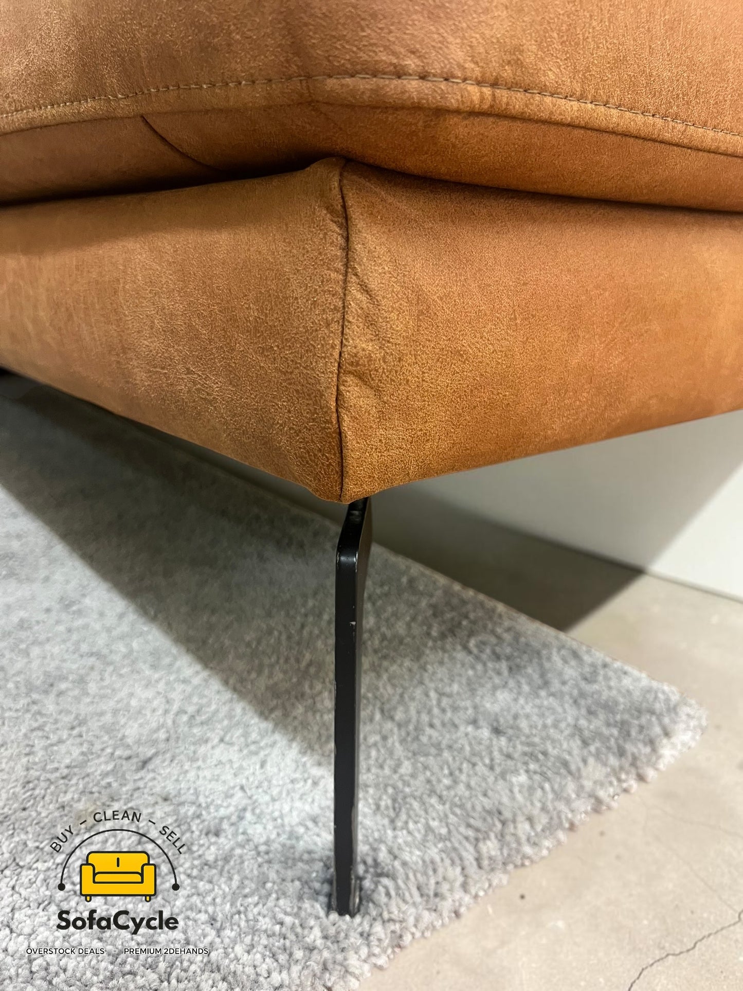 Hoekzetel cognac in microvezel met hoofdsteun – tweedehands