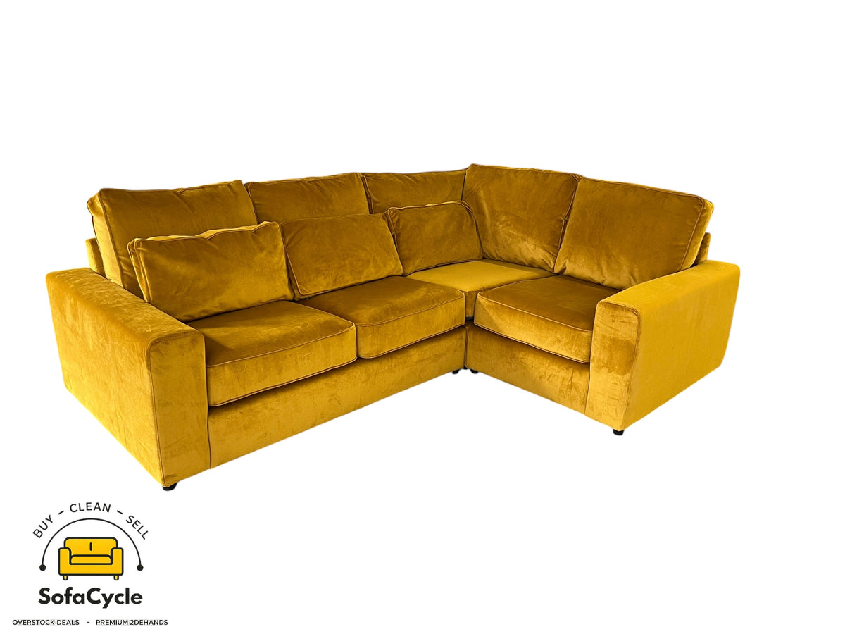 Hoekzetel mosterdgeel in fluweel, hoek R – overstock
