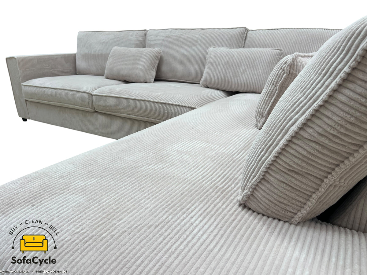Hoekzetel beige in ribstof, hoek R – overstock