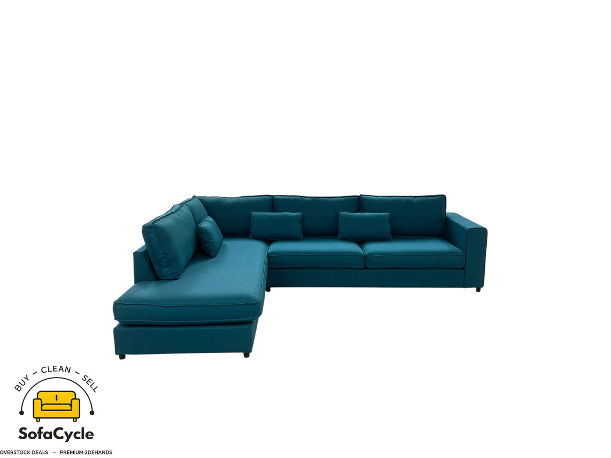 Hoekzetel blauw in stof, hoek L – overstock