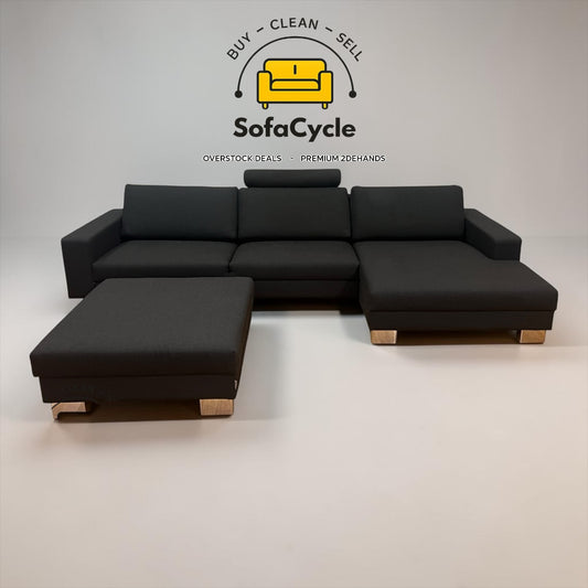SITS hoekzetel zwart in stof met poef, hoek R – tweedehands