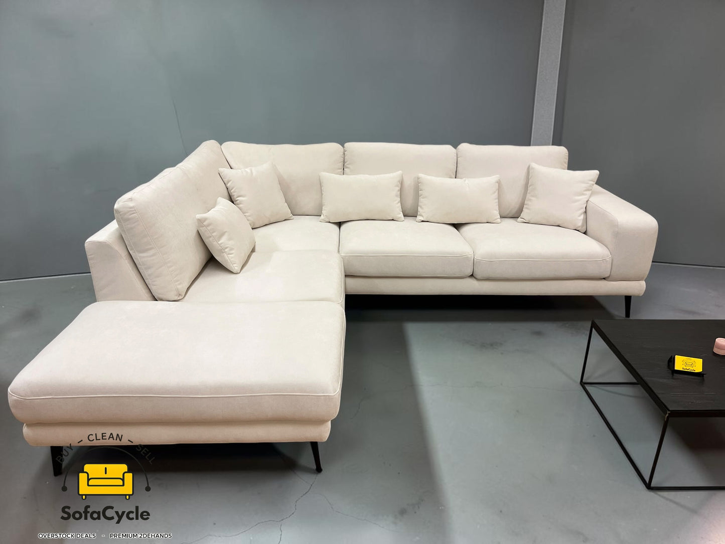 Luton hoekzetel wit in stof, hoek L – overstock